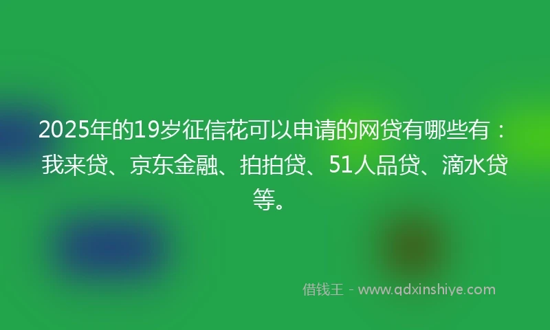 2025年的19岁征信花可以申请的网贷有哪些有：我来贷、京东金融、拍拍贷、51人品贷、滴水贷等。