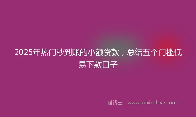 2025年热门秒到账的小额贷款，总结五个门槛低易下款口子
