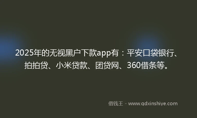 2025年的无视黑户下款app有：平安口袋银行、拍拍贷、小米贷款、团贷网、360借条等。
