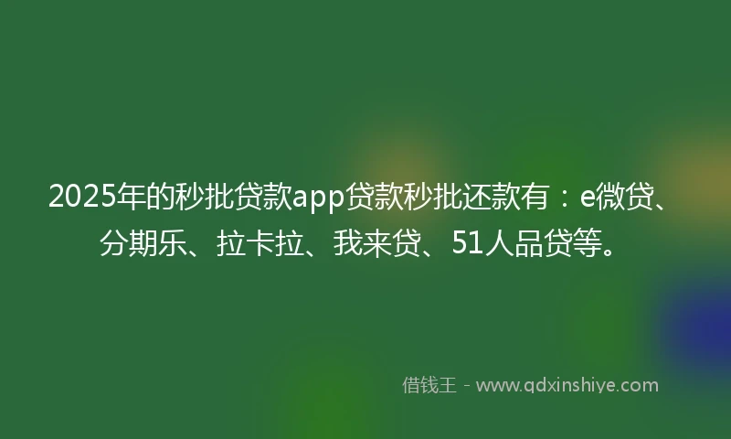 2025年的秒批贷款app贷款秒批还款有：e微贷、分期乐、拉卡拉、我来贷、51人品贷等。