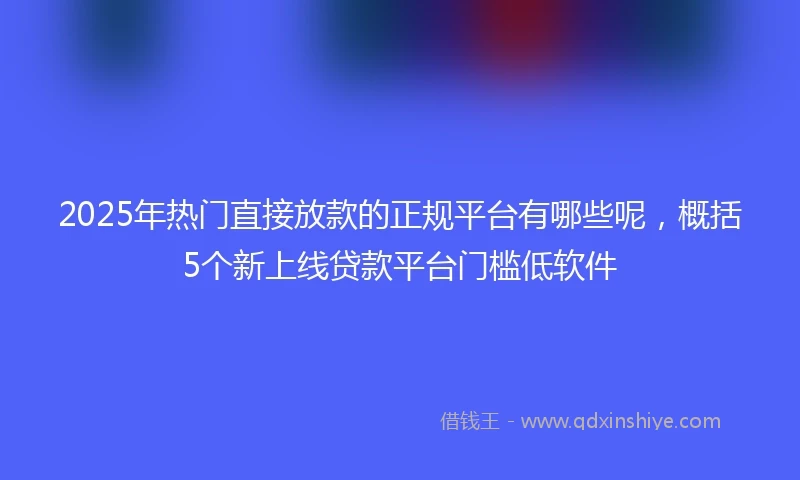2025年热门直接放款的正规平台有哪些呢，概括5个新上线贷款平台门槛低软件