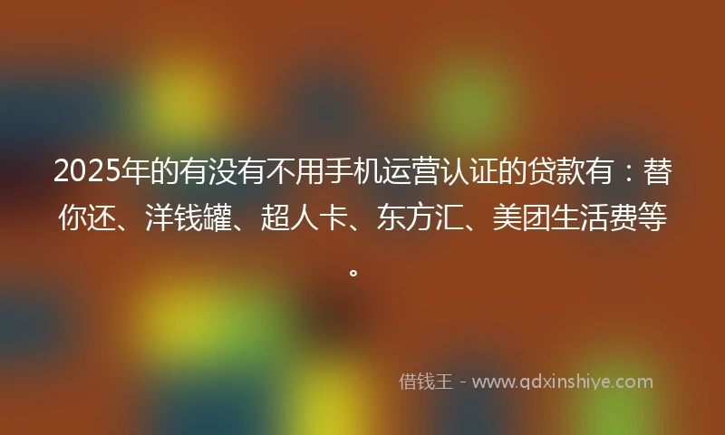2025年的有没有不用手机运营认证的贷款有：替你还、洋钱罐、超人卡、东方汇、美团生活费等。