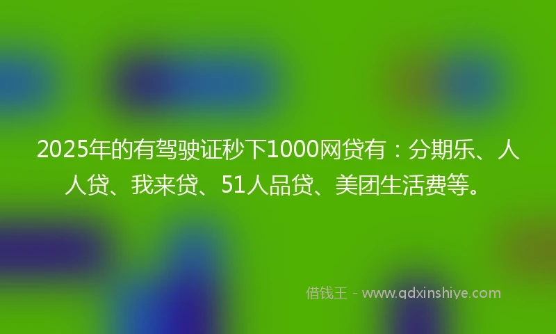 2025年的有驾驶证秒下1000网贷有：分期乐、人人贷、我来贷、51人品贷、美团生活费等。