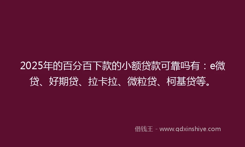 2025年的百分百下款的小额贷款可靠吗有：e微贷、好期贷、拉卡拉、微粒贷、柯基贷等。