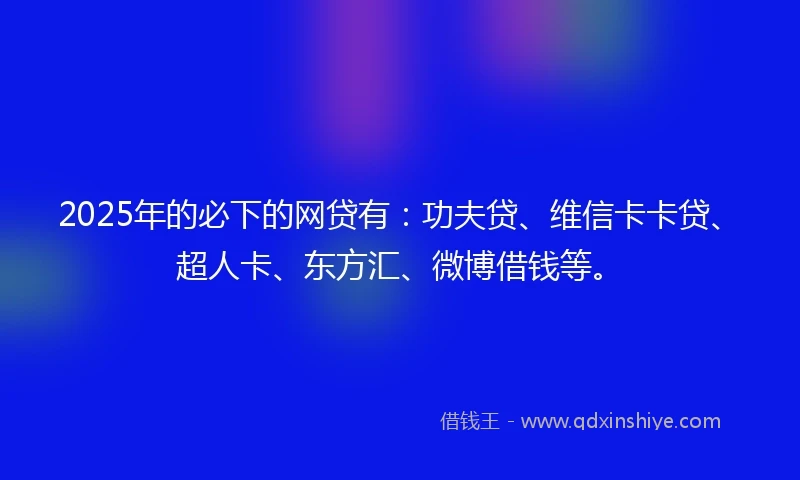 2025年的必下的网贷有：功夫贷、维信卡卡贷、超人卡、东方汇、微博借钱等。
