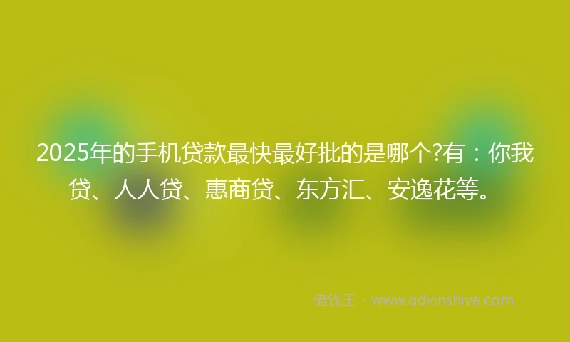 2025年的手机贷款最快最好批的是哪个?有：你我贷、人人贷、惠商贷、东方汇、安逸花等。