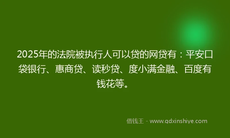 2025年的法院被执行人可以贷的网贷有：平安口袋银行、惠商贷、读秒贷、度小满金融、百度有钱花等。