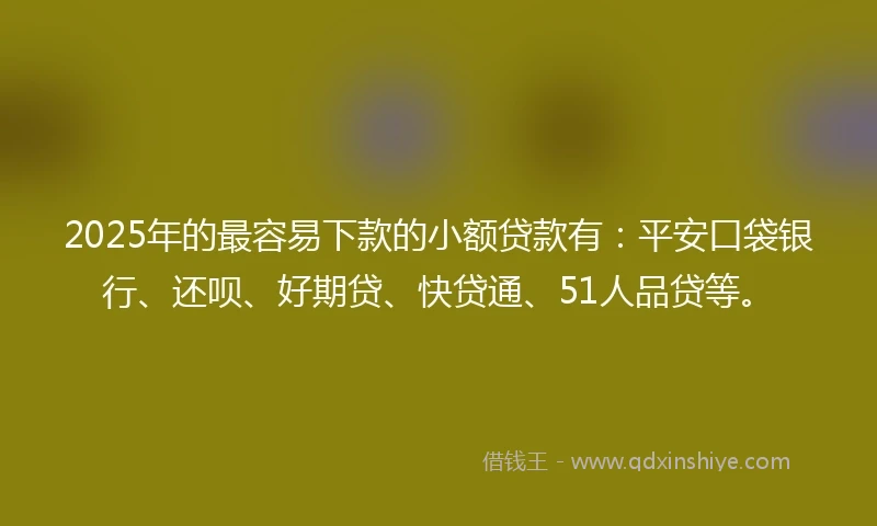 2025年的最容易下款的小额贷款有：平安口袋银行、还呗、好期贷、快贷通、51人品贷等。