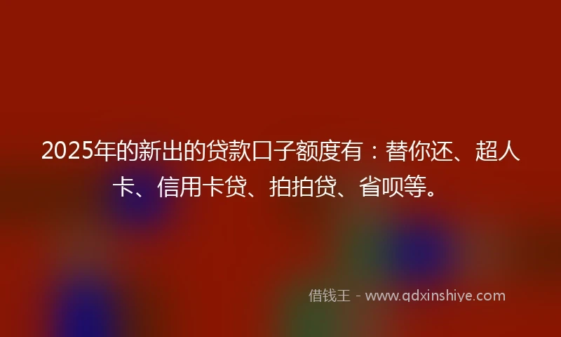 2025年的新出的贷款口子额度有：替你还、超人卡、信用卡贷、拍拍贷、省呗等。