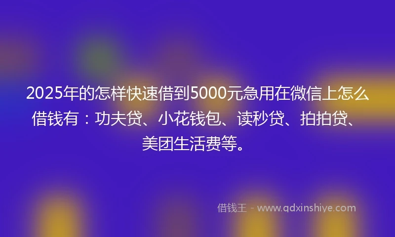 2025年的怎样快速借到5000元急用在微信上怎么借钱有：功夫贷、小花钱包、读秒贷、拍拍贷、美团生活费等。
