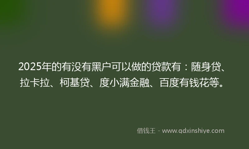 2025年的有没有黑户可以做的贷款有：随身贷、拉卡拉、柯基贷、度小满金融、百度有钱花等。