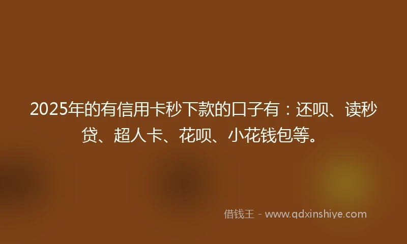 2025年的有信用卡秒下款的口子有：还呗、读秒贷、超人卡、花呗、小花钱包等。