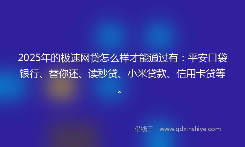 2025年的极速网贷怎么样才能通过有：平安口袋银行、替你还、读秒贷、小米贷款、信用卡贷等。