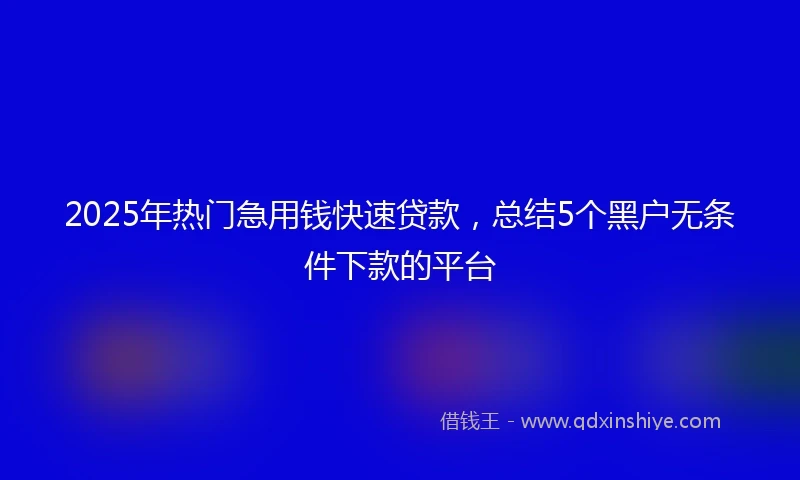 2025年热门急用钱快速贷款，总结5个黑户无条件下款的平台
