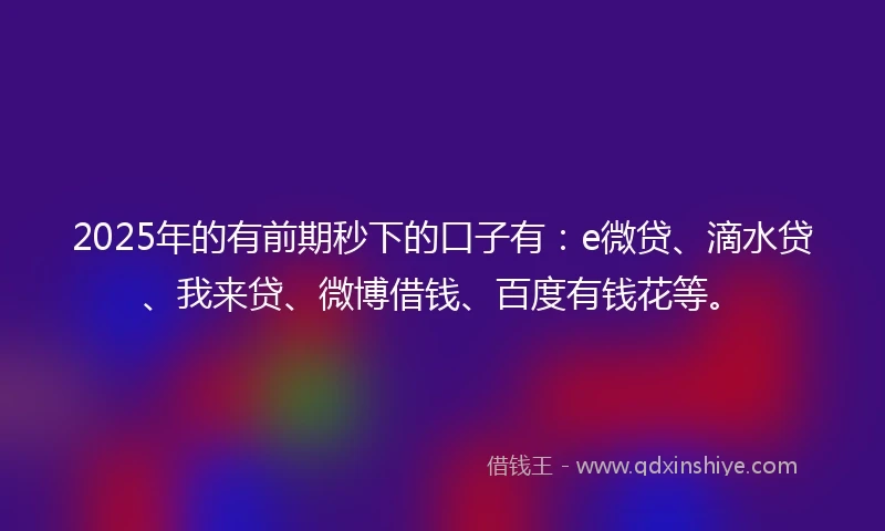 2025年的有前期秒下的口子有：e微贷、滴水贷、我来贷、微博借钱、百度有钱花等。
