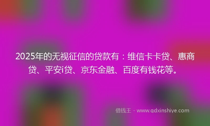 2025年的无视征信的贷款有：维信卡卡贷、惠商贷、平安i贷、京东金融、百度有钱花等。