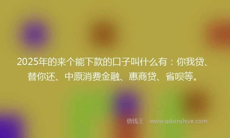 2025年的来个能下款的口子叫什么有：你我贷、替你还、中原消费金融、惠商贷、省呗等。