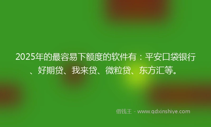 2025年的最容易下额度的软件有：平安口袋银行、好期贷、我来贷、微粒贷、东方汇等。
