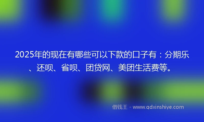 2025年的现在有哪些可以下款的口子有：分期乐、还呗、省呗、团贷网、美团生活费等。