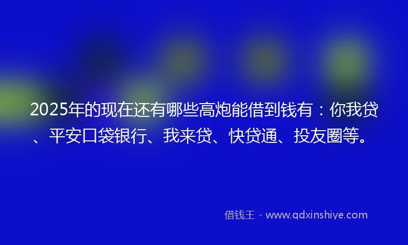2025年的现在还有哪些高炮能借到钱有：你我贷、平安口袋银行、我来贷、快贷通、投友圈等。