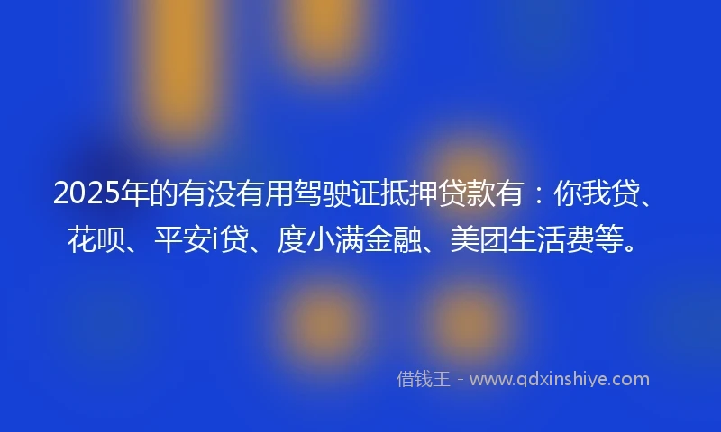 2025年的有没有用驾驶证抵押贷款有：你我贷、花呗、平安i贷、度小满金融、美团生活费等。