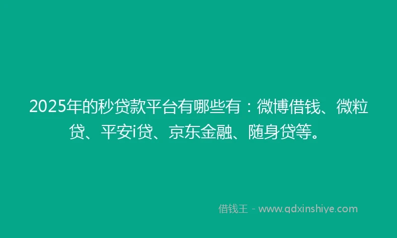 2025年的秒贷款平台有哪些有：微博借钱、微粒贷、平安i贷、京东金融、随身贷等。