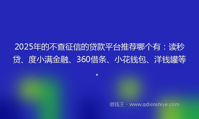 2025年的不查征信的贷款平台推荐哪个有：读秒贷、度小满金融、360借条、小花钱包、洋钱罐等。
