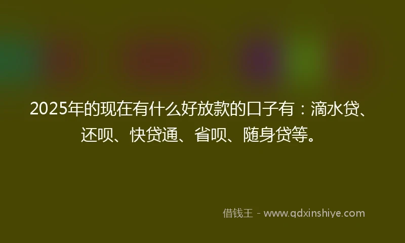2025年的现在有什么好放款的口子有：滴水贷、还呗、快贷通、省呗、随身贷等。
