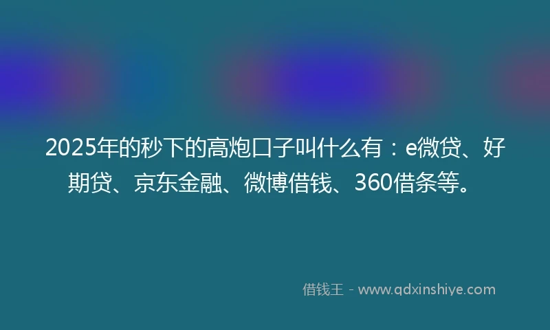2025年的秒下的高炮口子叫什么有：e微贷、好期贷、京东金融、微博借钱、360借条等。