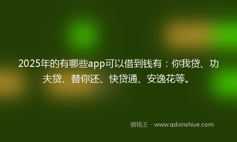2025年的有哪些app可以借到钱有：你我贷、功夫贷、替你还、快贷通、安逸花等。