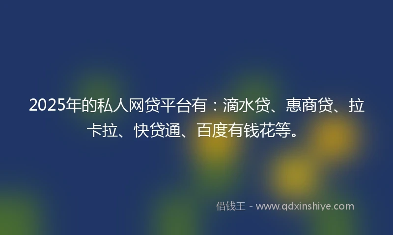 2025年的私人网贷平台有：滴水贷、惠商贷、拉卡拉、快贷通、百度有钱花等。