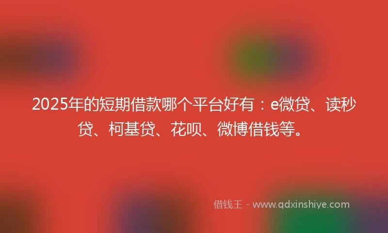 2025年的短期借款哪个平台好有：e微贷、读秒贷、柯基贷、花呗、微博借钱等。