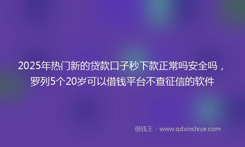 2025年热门新的贷款口子秒下款正常吗安全吗，罗列5个20岁可以借钱平台不查征信的软件