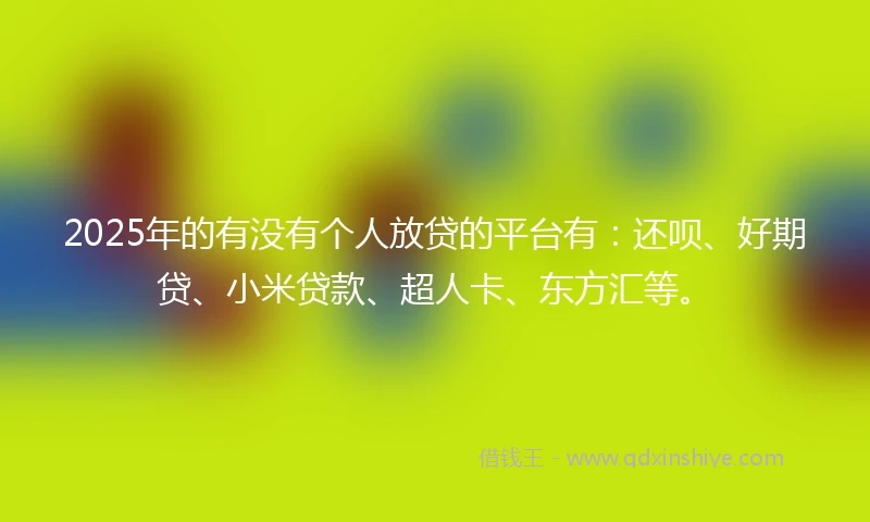 2025年的有没有个人放贷的平台有：还呗、好期贷、小米贷款、超人卡、东方汇等。