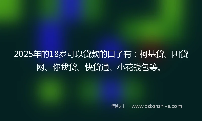 2025年的18岁可以贷款的口子有：柯基贷、团贷网、你我贷、快贷通、小花钱包等。