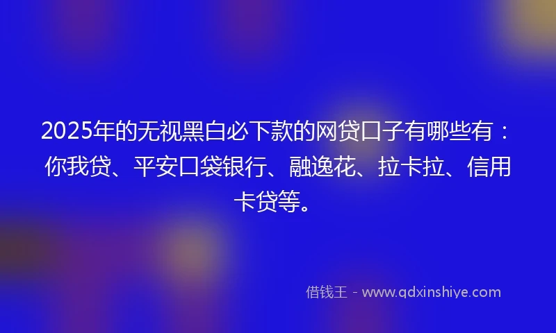 2025年的无视黑白必下款的网贷口子有哪些有：你我贷、平安口袋银行、融逸花、拉卡拉、信用卡贷等。