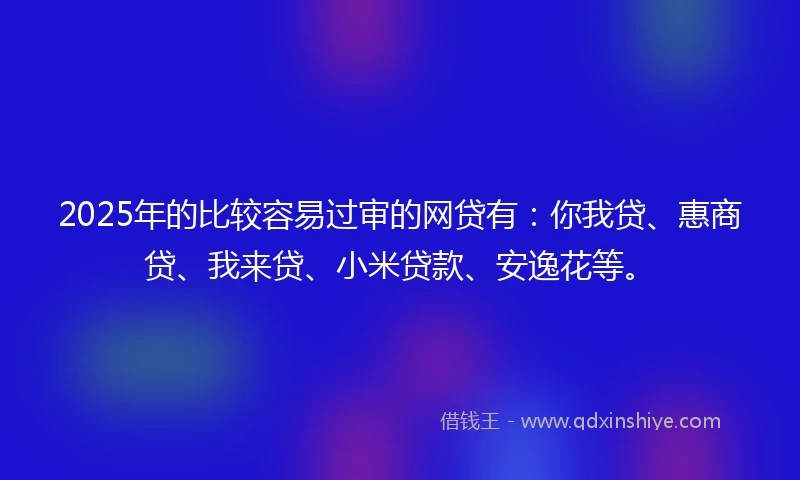 2025年的比较容易过审的网贷有：你我贷、惠商贷、我来贷、小米贷款、安逸花等。