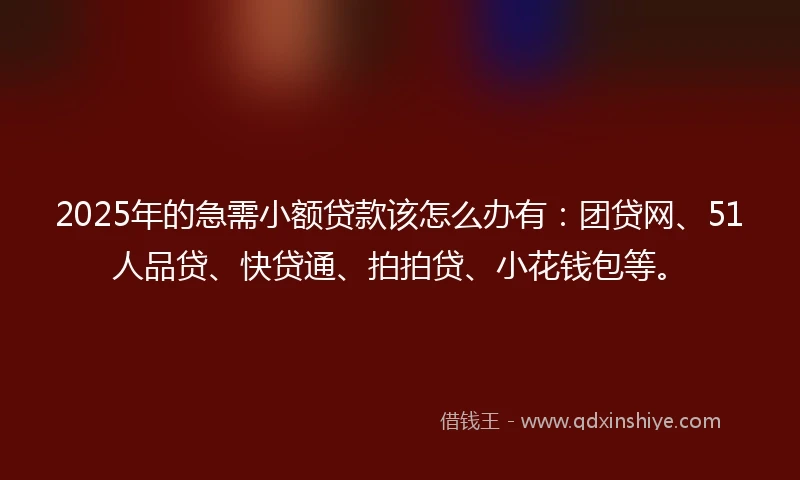 2025年的急需小额贷款该怎么办有：团贷网、51人品贷、快贷通、拍拍贷、小花钱包等。
