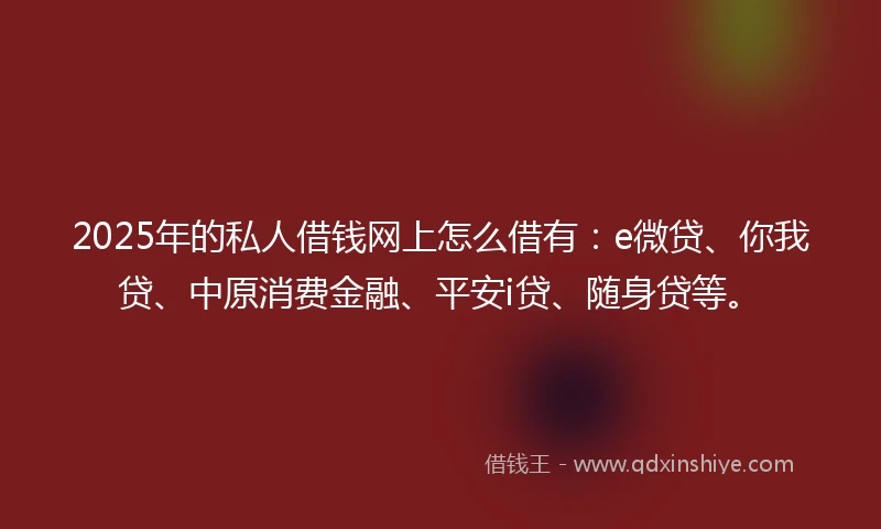 2025年的私人借钱网上怎么借有:e微贷、你我贷、中原消费金融、平安i贷、随身贷等。