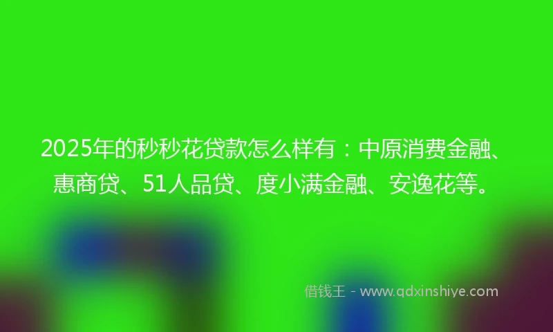 2025年的秒秒花贷款怎么样有：中原消费金融、惠商贷、51人品贷、度小满金融、安逸花等。