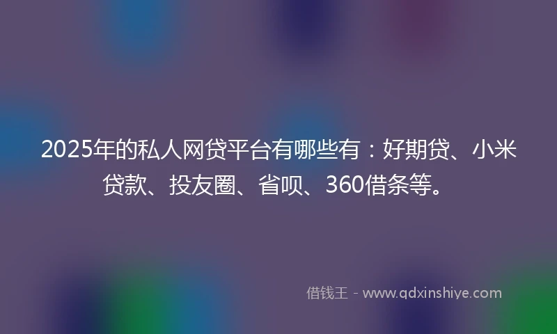 2025年的私人网贷平台有哪些有：好期贷、小米贷款、投友圈、省呗、360借条等。