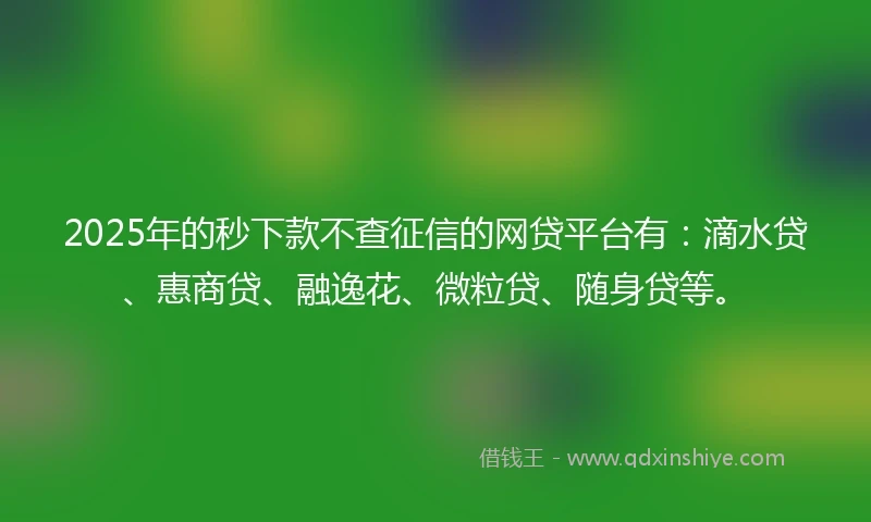 2025年的秒下款不查征信的网贷平台有：滴水贷、惠商贷、融逸花、微粒贷、随身贷等。