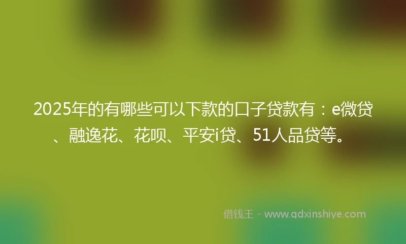 2025年的有哪些可以下款的口子贷款有：e微贷、融逸花、花呗、平安i贷、51人品贷等。