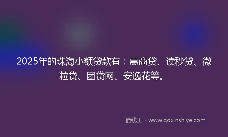 2025年的珠海小额贷款有：惠商贷、读秒贷、微粒贷、团贷网、安逸花等。