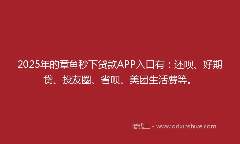 2025年的章鱼秒下贷款APP入口有:还呗、好期贷、投友圈、省呗、美团生活费等。