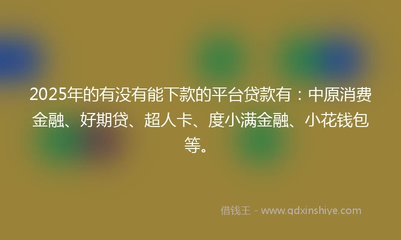 2025年的有没有能下款的平台贷款有：中原消费金融、好期贷、超人卡、度小满金融、小花钱包等。