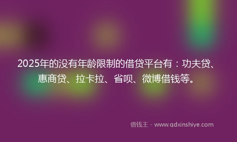 2025年的没有年龄限制的借贷平台有：功夫贷、惠商贷、拉卡拉、省呗、微博借钱等。