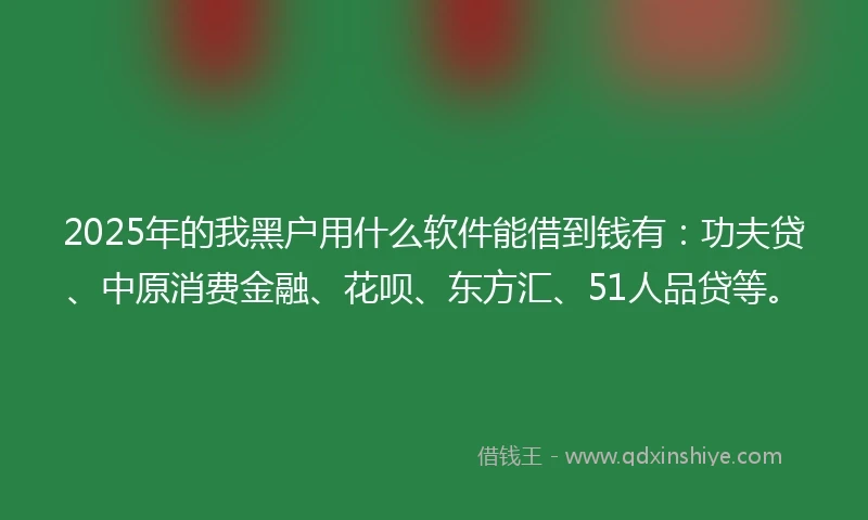 2025年的我黑户用什么软件能借到钱有：功夫贷、中原消费金融、花呗、东方汇、51人品贷等。