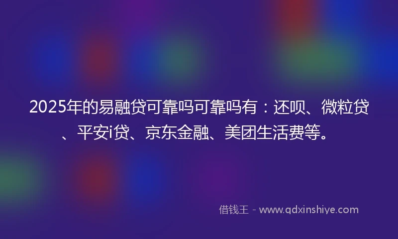 2025年的易融贷可靠吗可靠吗有：还呗、微粒贷、平安i贷、京东金融、美团生活费等。