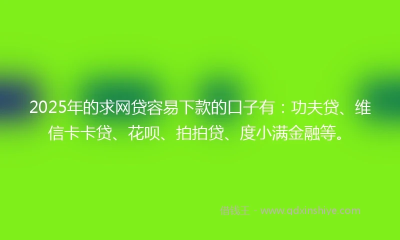 2025年的求网贷容易下款的口子有：功夫贷、维信卡卡贷、花呗、拍拍贷、度小满金融等。